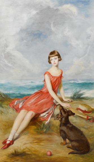Adolf_Pirsch_Portrait_of_a_young_girl_with_her_dog_by_the_sea